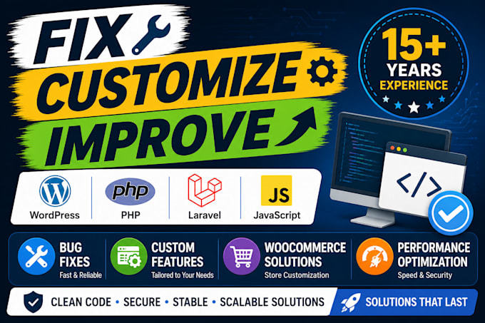 fix website bugs, wordpress, PHP, laravel, and javascript errors