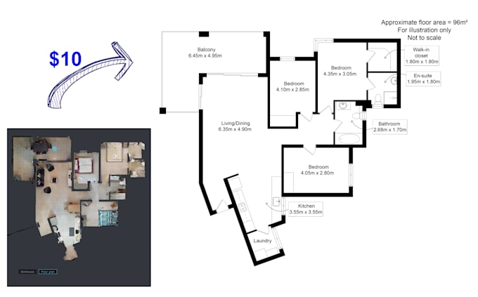 draw 2d floor plan from matterport link