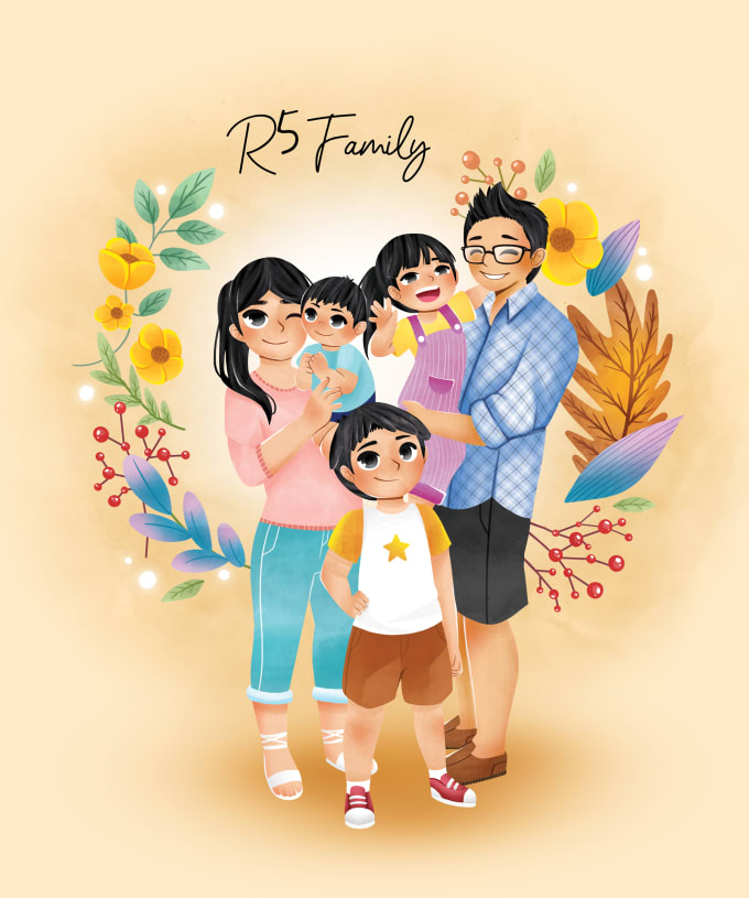 Illustration personnalisée - Famille, Couple, Amis