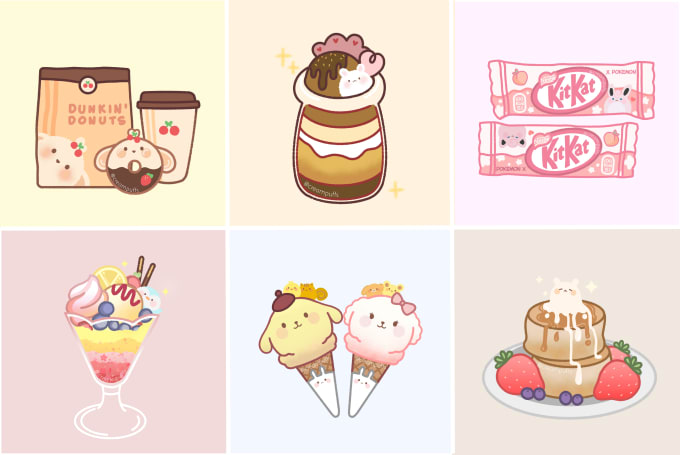 Draw a cute food and drink illustrations by Abdulmuhit9_ | Fiverr