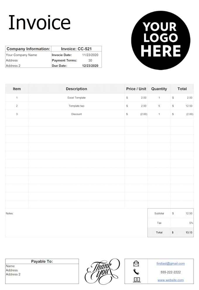 Create custom excel invoices by Moisesguiza Fiverr