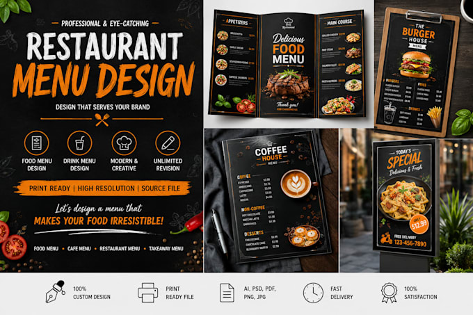 design modern restaurant food menu for your business
