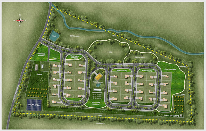 do architectural site plan render and master plan render