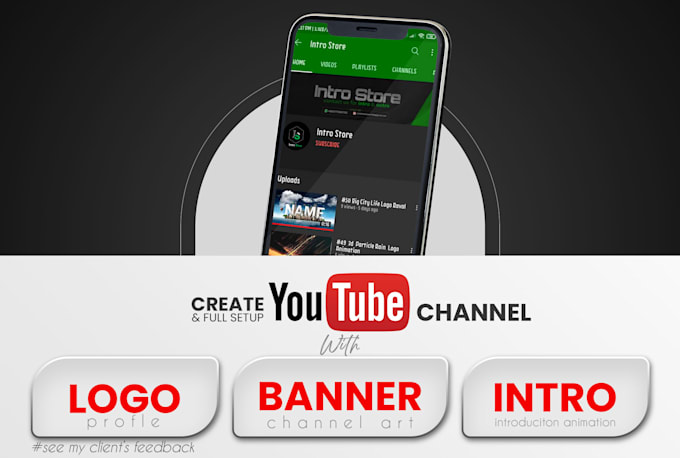 create youtube channel with logo, banner and intro