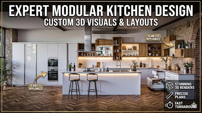 design photorealistic modern kitchen interior with 3d render