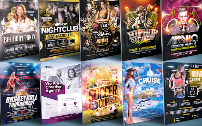 do party, event, club, food, business, sports, kids and fitness flyer or poster