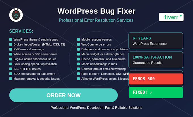 fix wordpress issues, bugs, errors, and provide support
