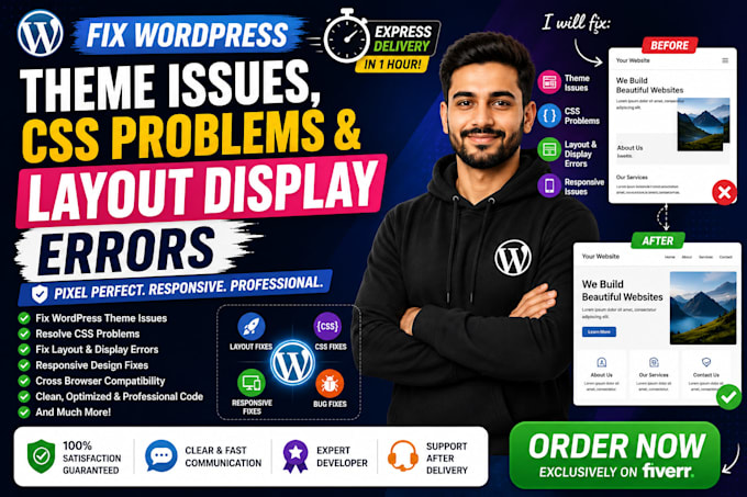 fix wordpress theme issues, css problems and layout display errors