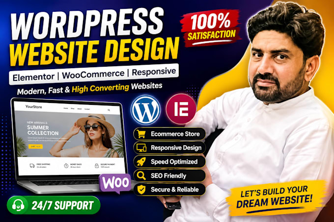 build a modern wordpress website, woocommerce online store, elementor web