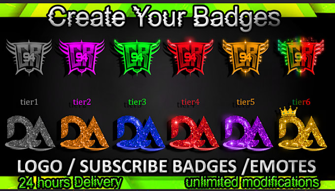 create 6 twitch sub badge for twitch subscribers in 24 hrs