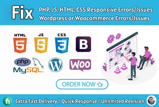 do html css bug fixing or responsive issues fixing within 2 hours