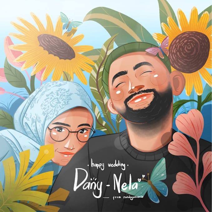 draw a couple halfbody portrait illustration