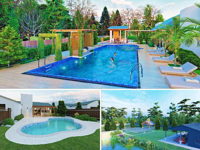 design and 3d render your patio, pool, garden or landscape