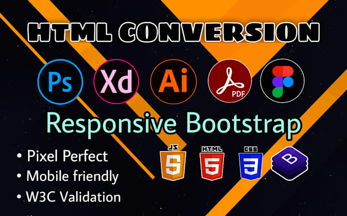 convert psd to html, xd to html, sketch to html, figma to html responsive