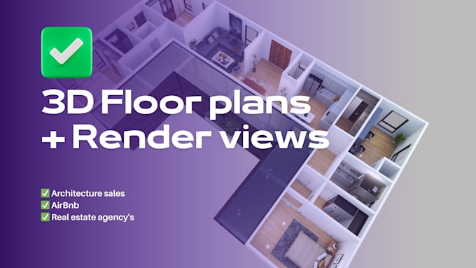 create a 3d floor plan render view for airbnb or real estate agency
