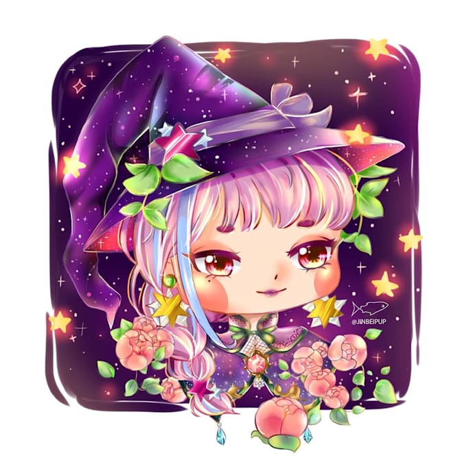 draw digital kpop idol live2d vtuber character mascot, emote, badge illustration