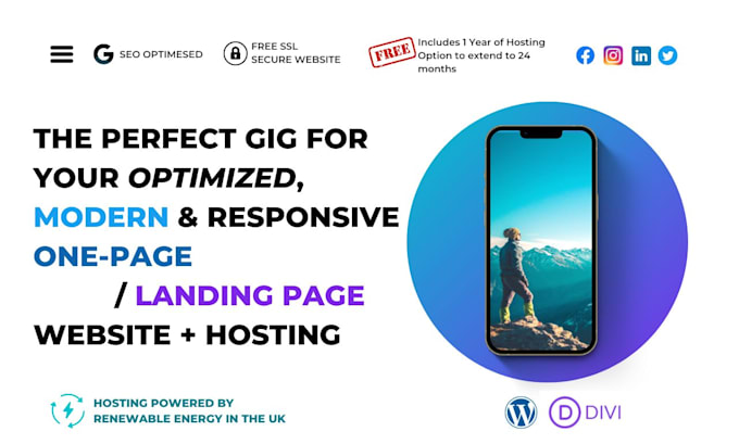 design a professional modern one page website in wordpress