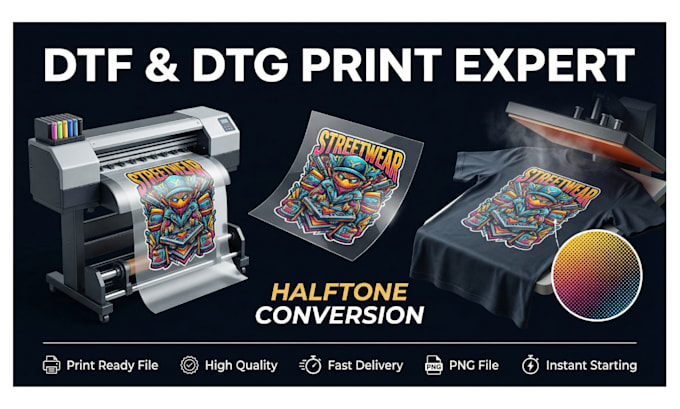 create dtf dtg halftone print ready t shirt design with color separation