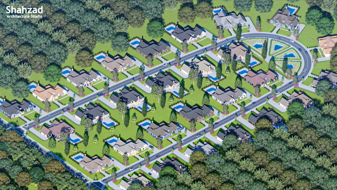 render animate masterplan, 3d site urban plan subdivision, residential community