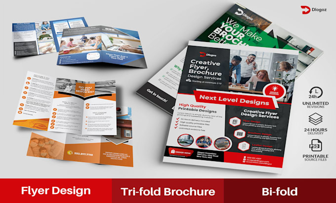 design custom bifold, trifold brochure, booklet, door hanger flyer, one pager