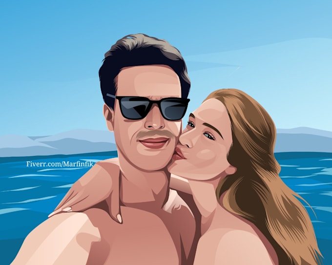 create a realistic couple portrait illustration for you in 24 hours