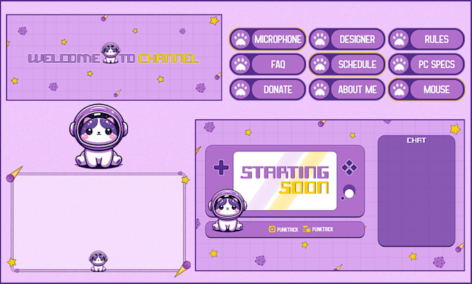 design custom twitch overlay, animated stream package, panels, and alerts