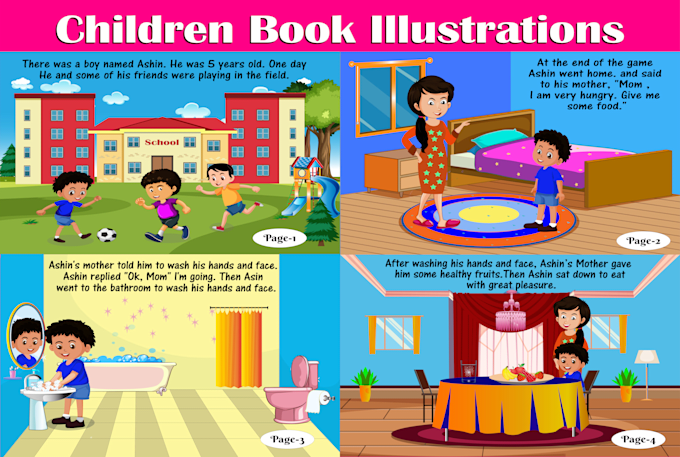 draw children book illustrations, children story or cover