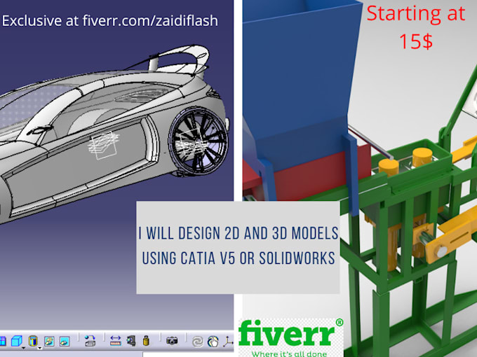 Design 2d and 3d models using catia v5 or solidworks by Zaidiflash | Fiverr