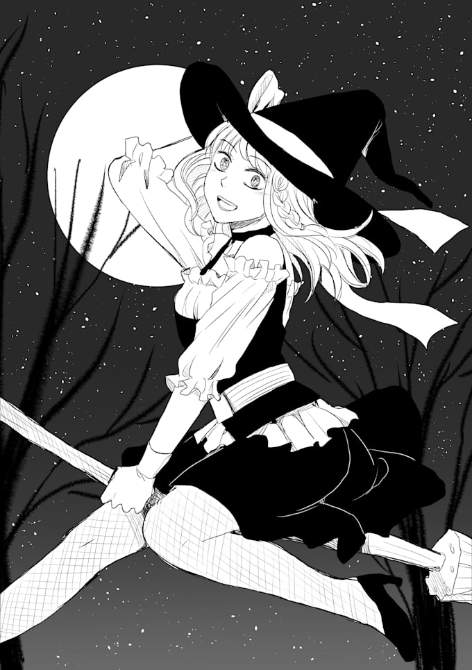 draw you character in black white anime style