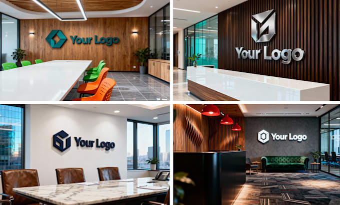 create 25 realistic office wall mockups featuring your logo