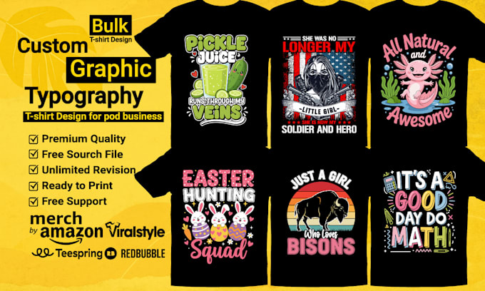 do bulk typography , custom graphic t shirt designs or streetwear design for pod