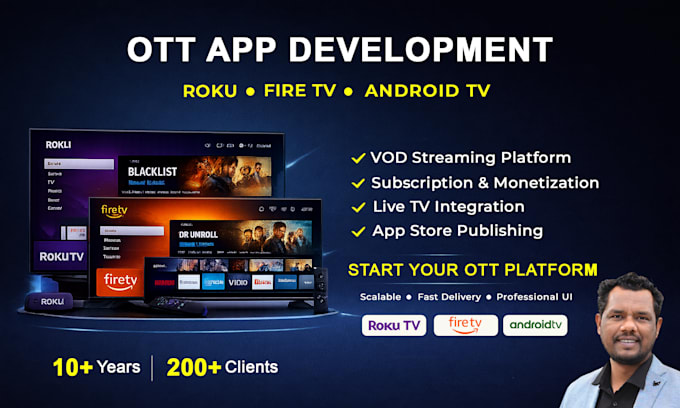 build roku, fire TV, android TV ott app with vod subscription and store publish