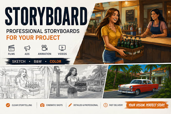 draw a professional storyboard for film, ads, and videos