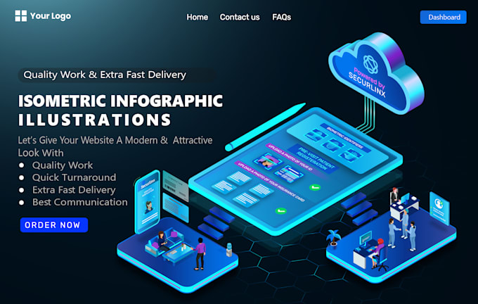 design a colorful flat and isometric illustration