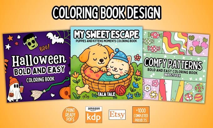 design adult coloring book and bold and easy coloring book for KDP