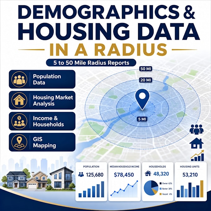 provide demographics and housing data in a radius
