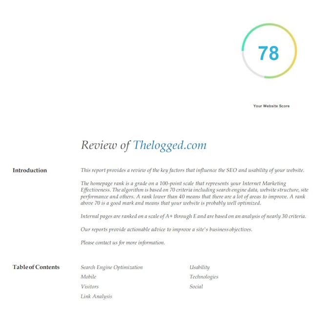 provide SEO report for your website