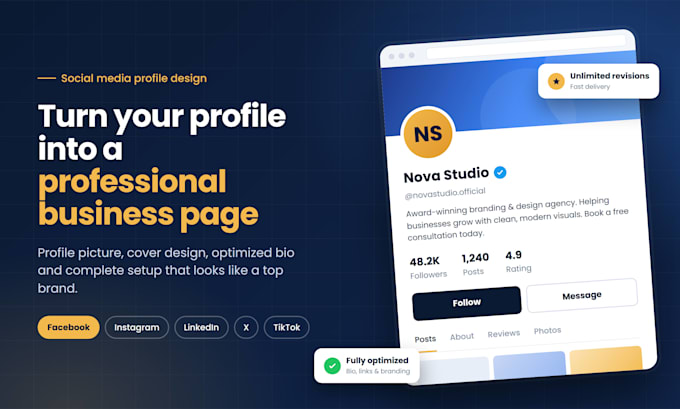 create top social media profile page look like very professional business page