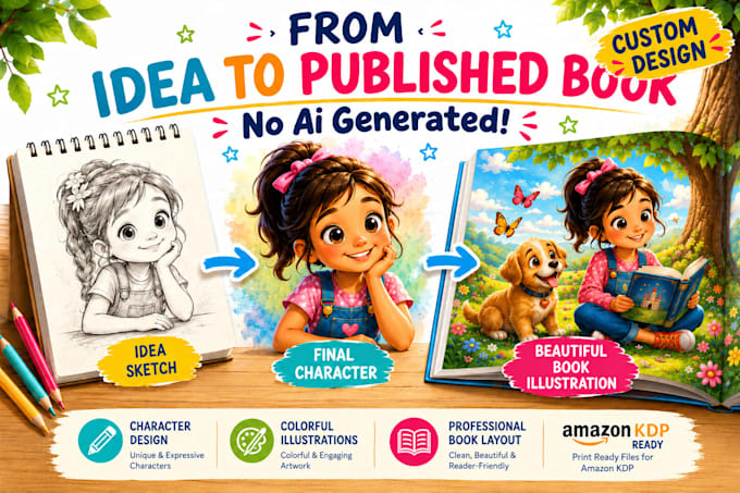 draw children book illustration, children story book, picture book for amazon kd