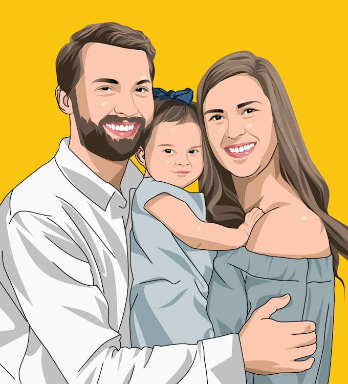 draw your couple or a family photo into cartoon portrait