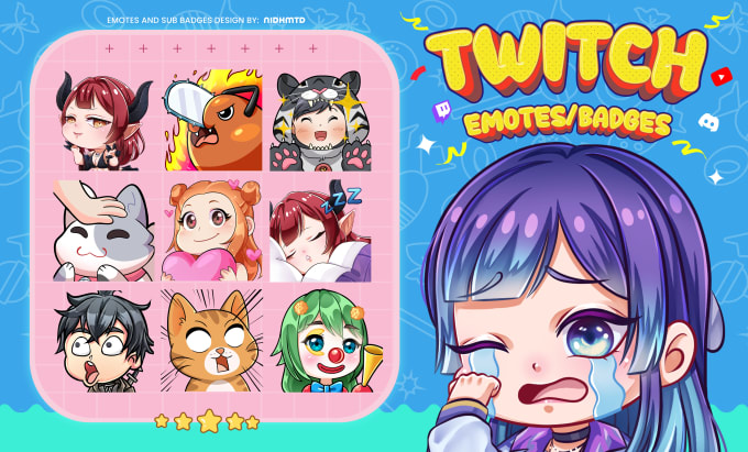 draw chibi twitch emotes, animated and sub badges for stream