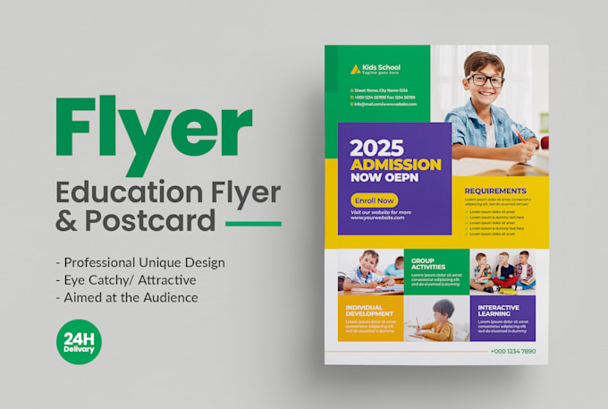 kids school education flyer or postcard design