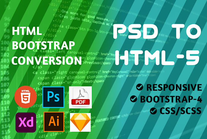 convert PSD to HTML CSS bootstrap5 responsive website
