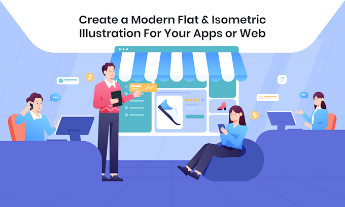 a flat and isometric illustration for apps and web
