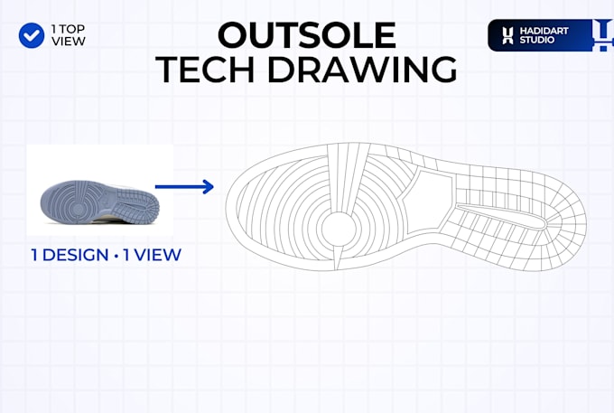 make a detailed footwear outsole technical drawing