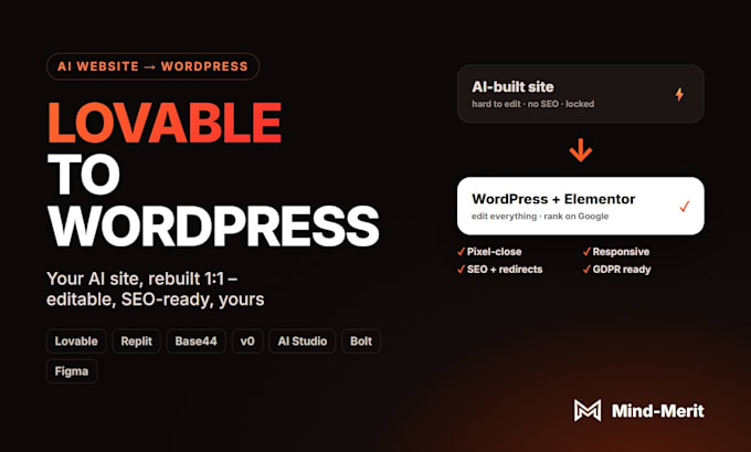 convert lovable, base44, bolt, replit or wix website to wordpress