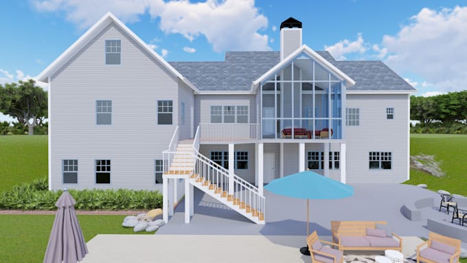 design house exterior model, 3d rendering, walkthrough very fast