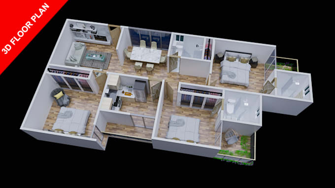 Create 3d floor plan rendering within 24 hours by Yeamin09 | Fiverr