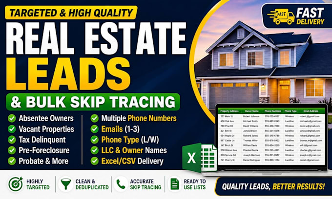 build targeted real estate lead lists and do bulk skip tracing