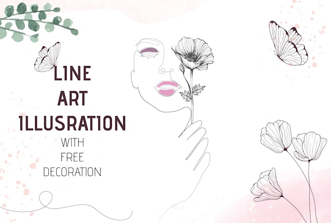 draw continuous watercolor one or single vector line art illustration